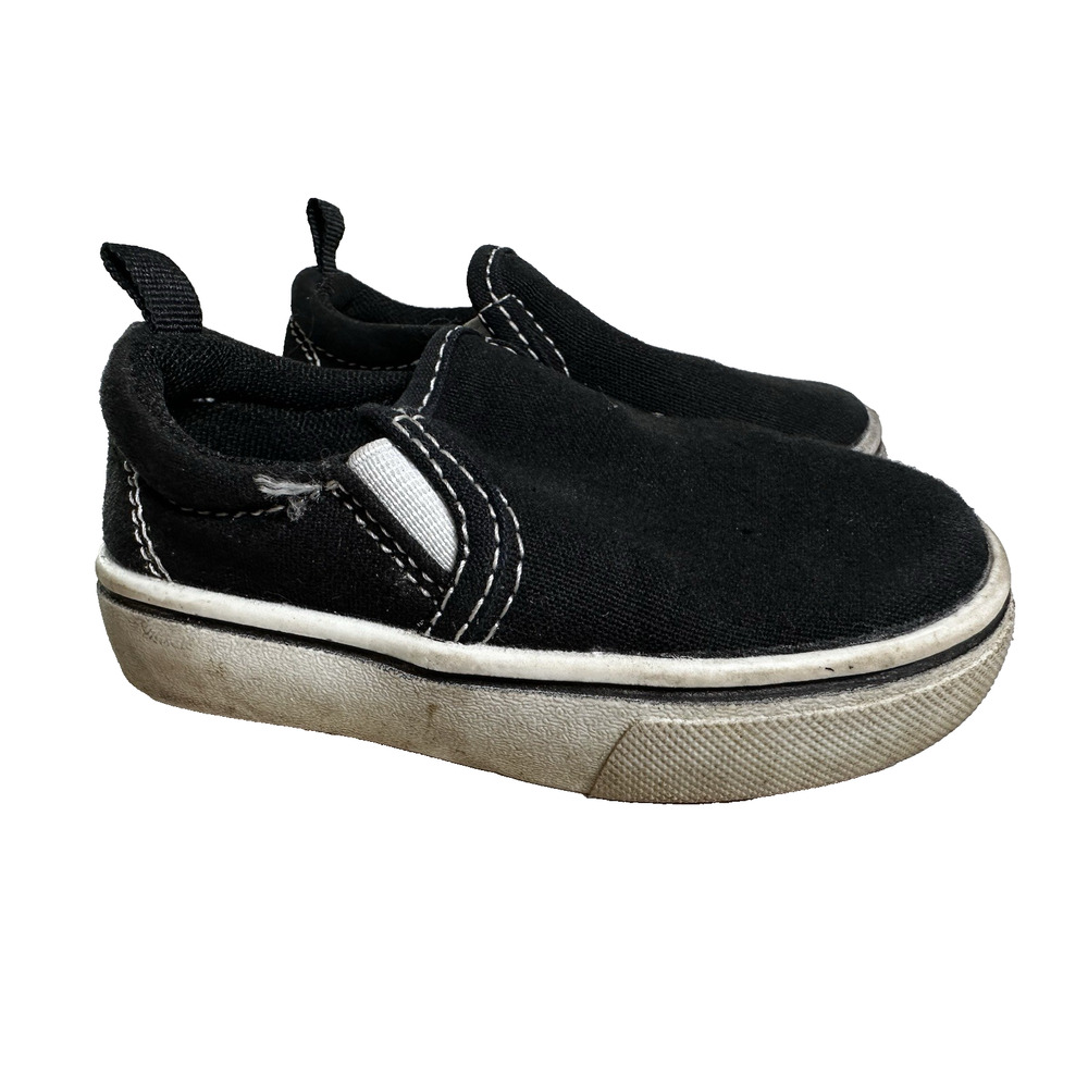Wonder Nation Boys Canvas Slip On Sneakers Black Sz 5 School Streetwear